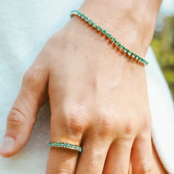 Red Ruby CZ 18K Gold Stainless Steel Tennis Bracelet July Birthstone Waterproof - Picture 6 of 7